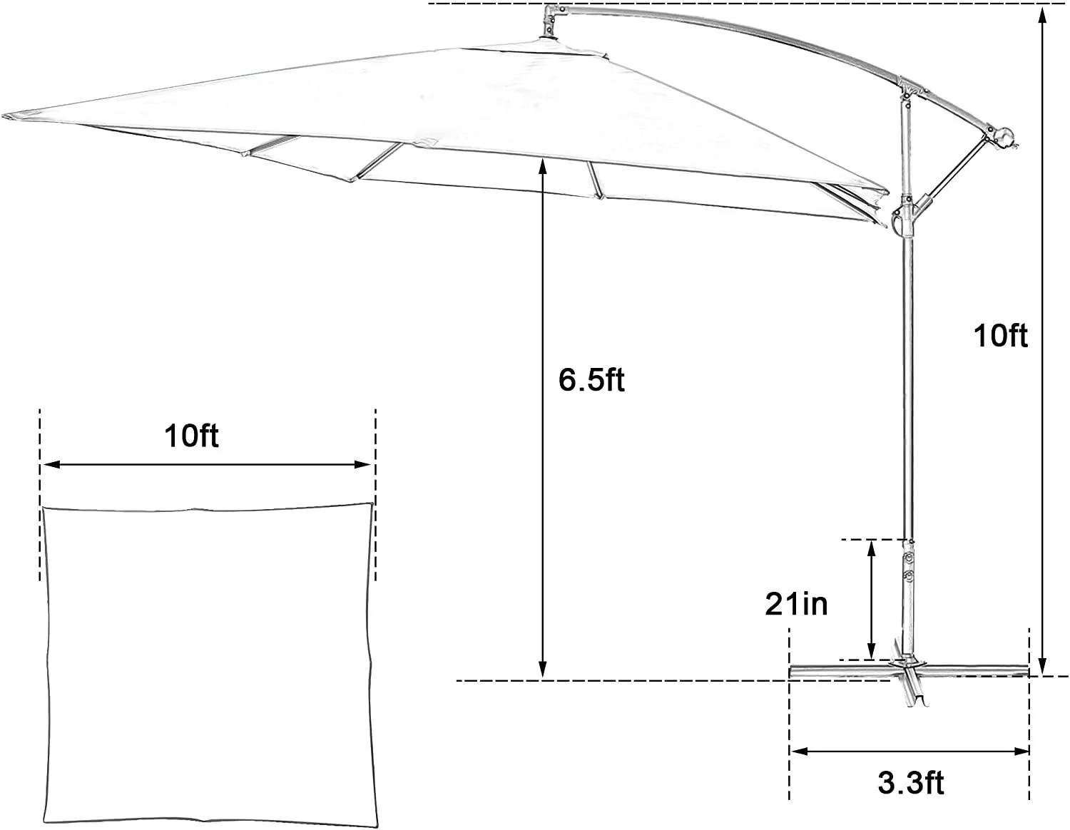 10 Ft Outdoor Offset Cantilever Hanging Patio Umbrella with Crank & Cross Base, Green