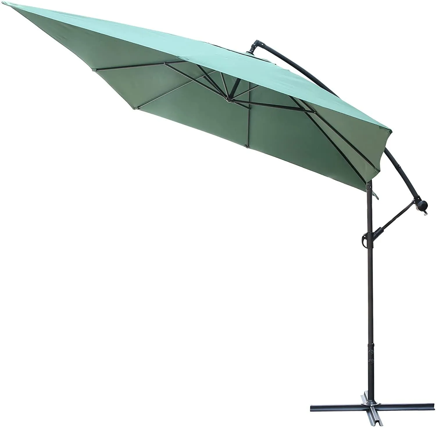 10 Ft Outdoor Offset Cantilever Hanging Patio Umbrella with Crank & Cross Base, Green