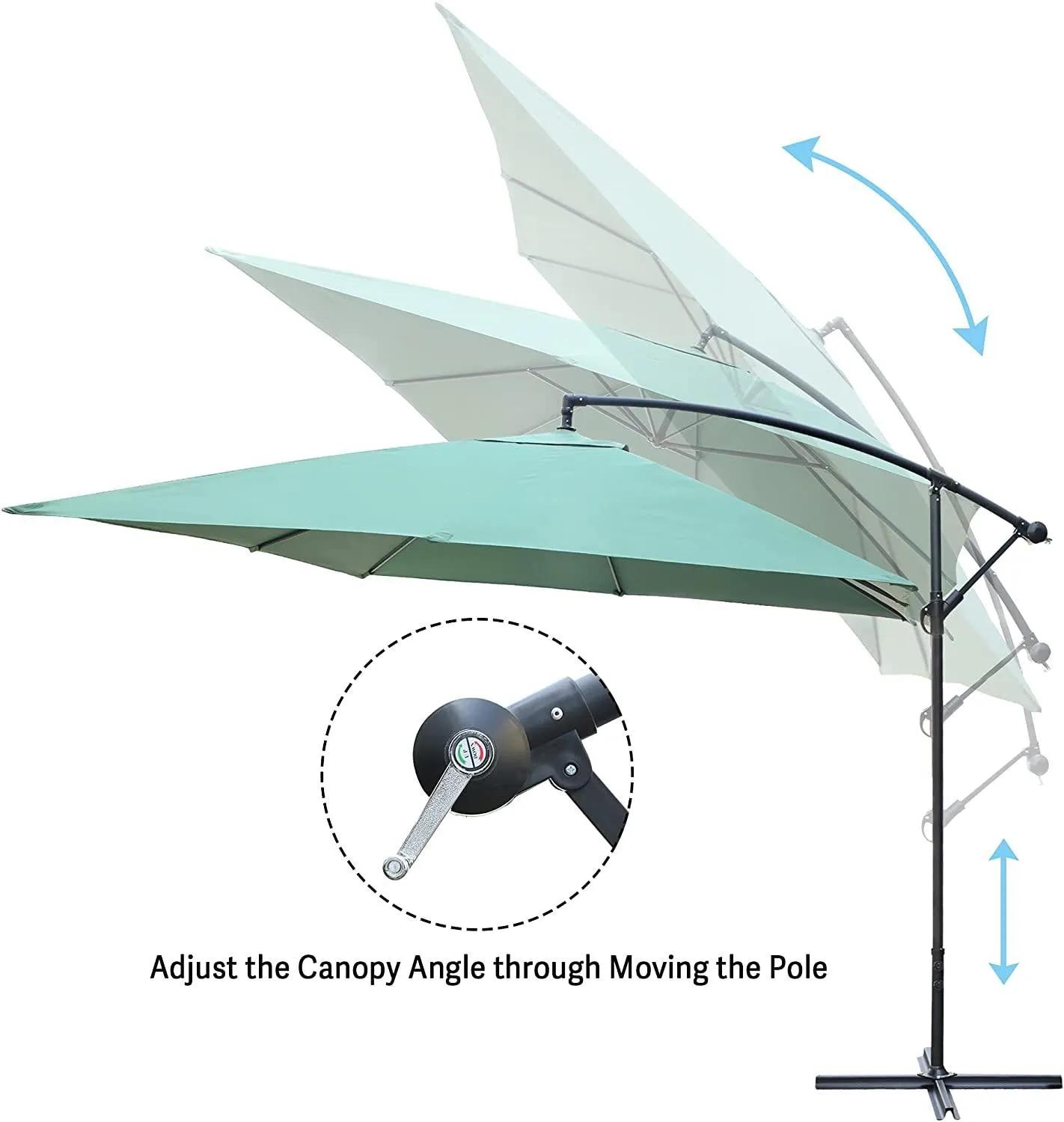 10 Ft Outdoor Offset Cantilever Hanging Patio Umbrella with Crank & Cross Base, Green