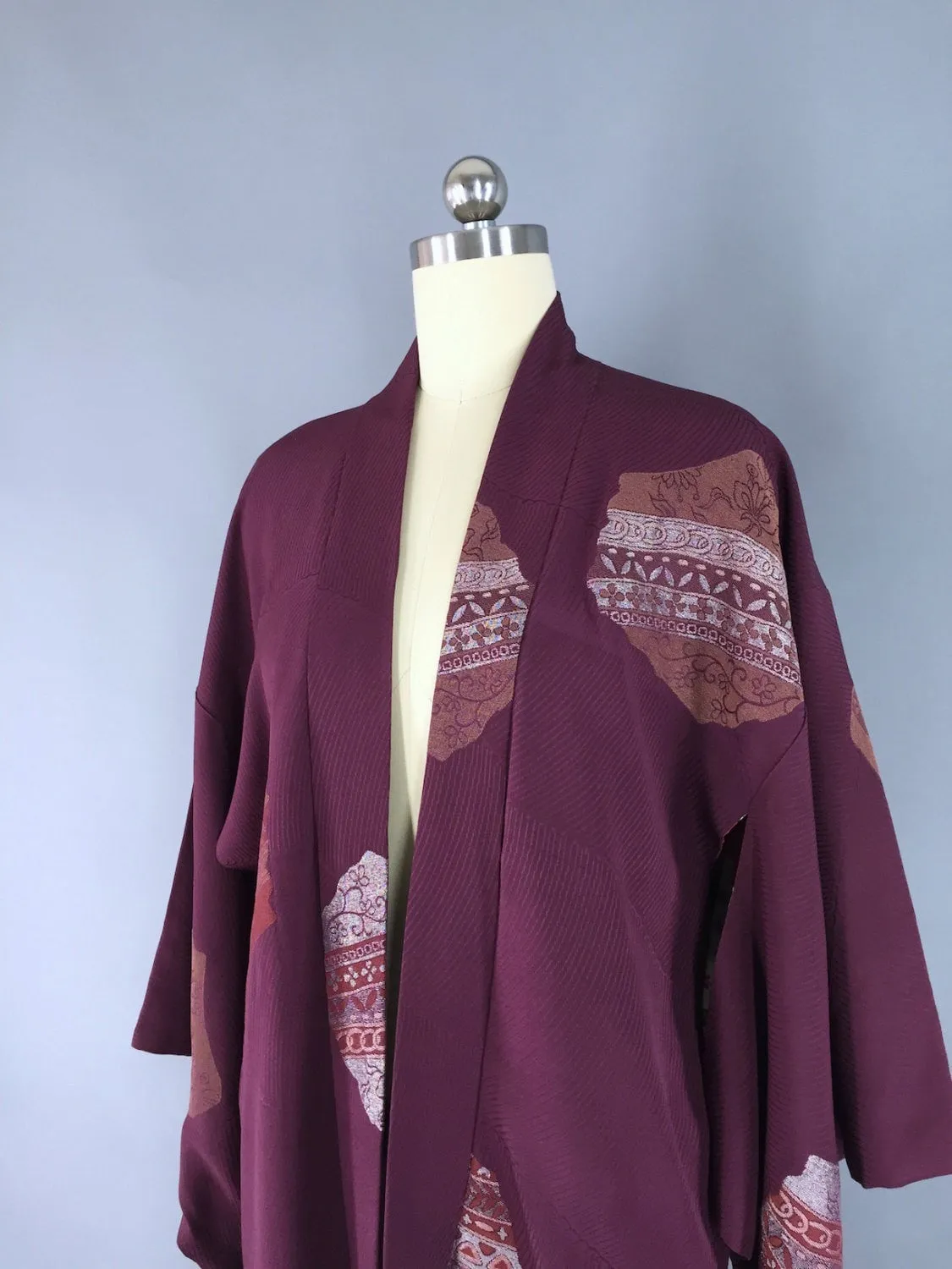 1960s Silk Haori Kimono Cardigan Jacket / Purple