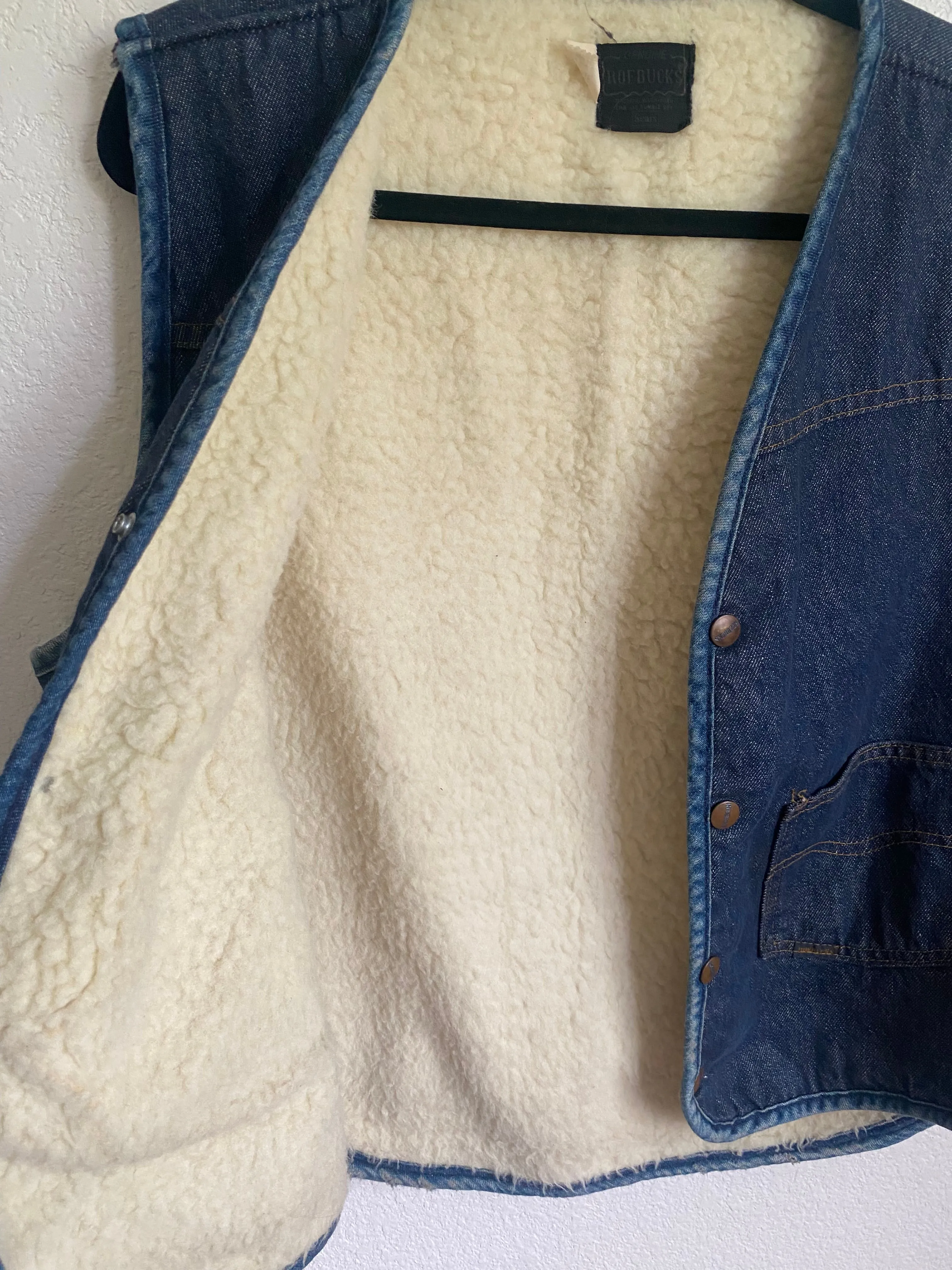 1970s Sears Roebucks fleece lined denim vest Large