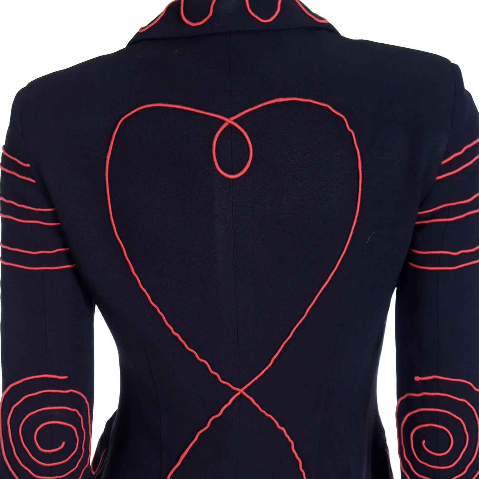 1990s Moschino Cheap & Chic Black w Red Embroidery Heart Blazer Jacket