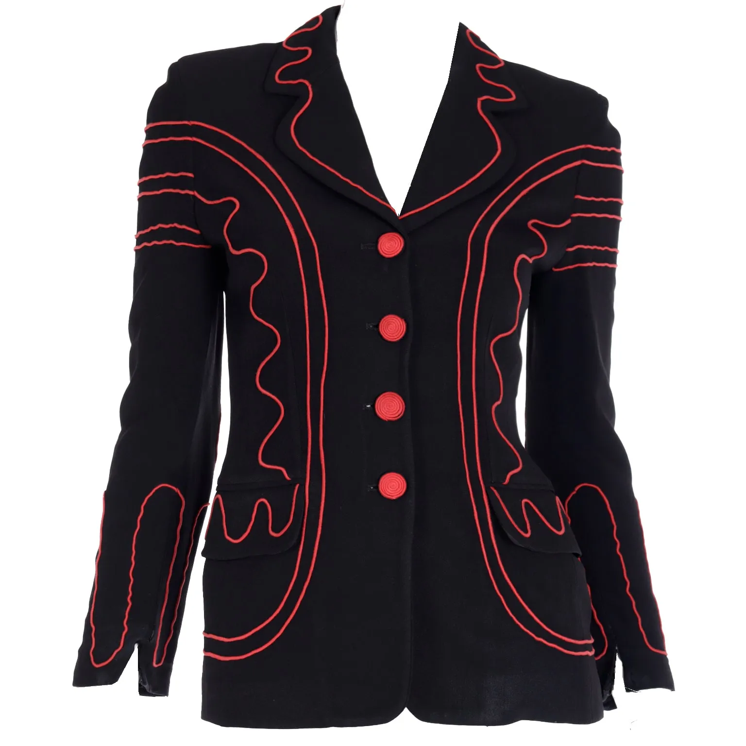 1990s Moschino Cheap & Chic Black w Red Embroidery Heart Blazer Jacket