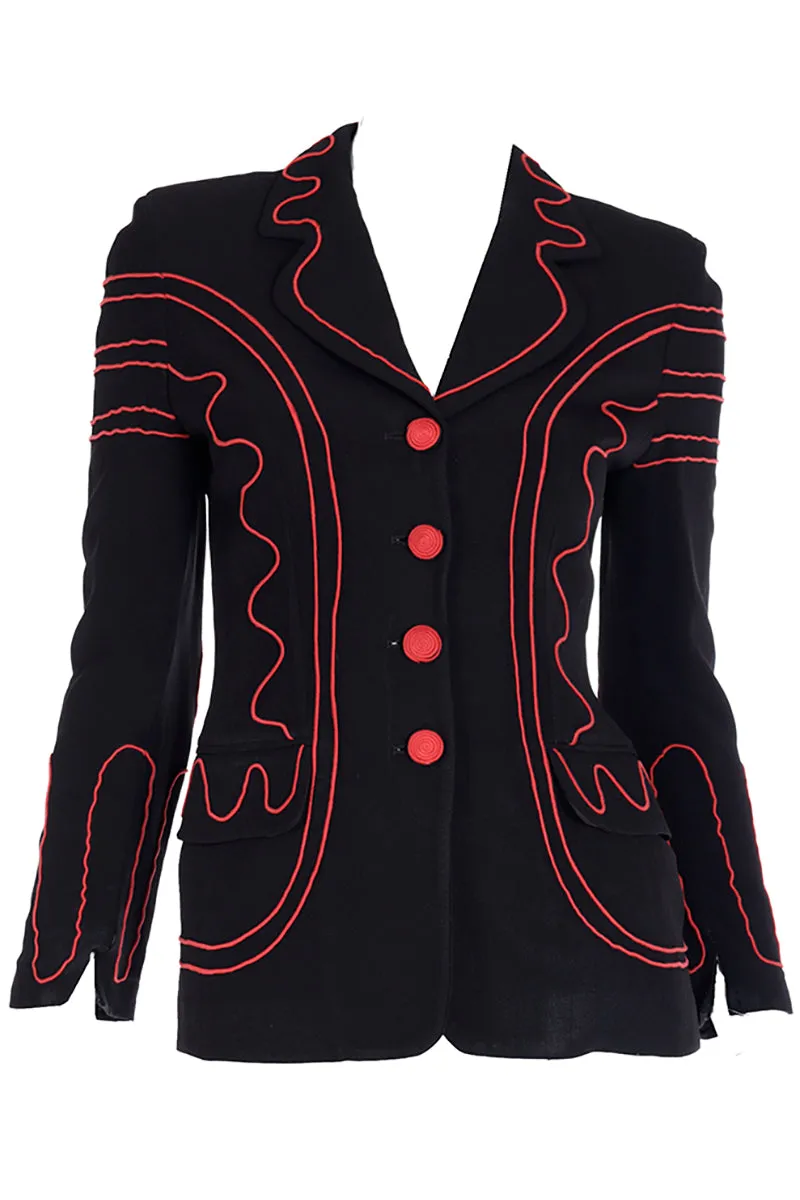 1990s Moschino Cheap & Chic Black w Red Embroidery Heart Blazer Jacket