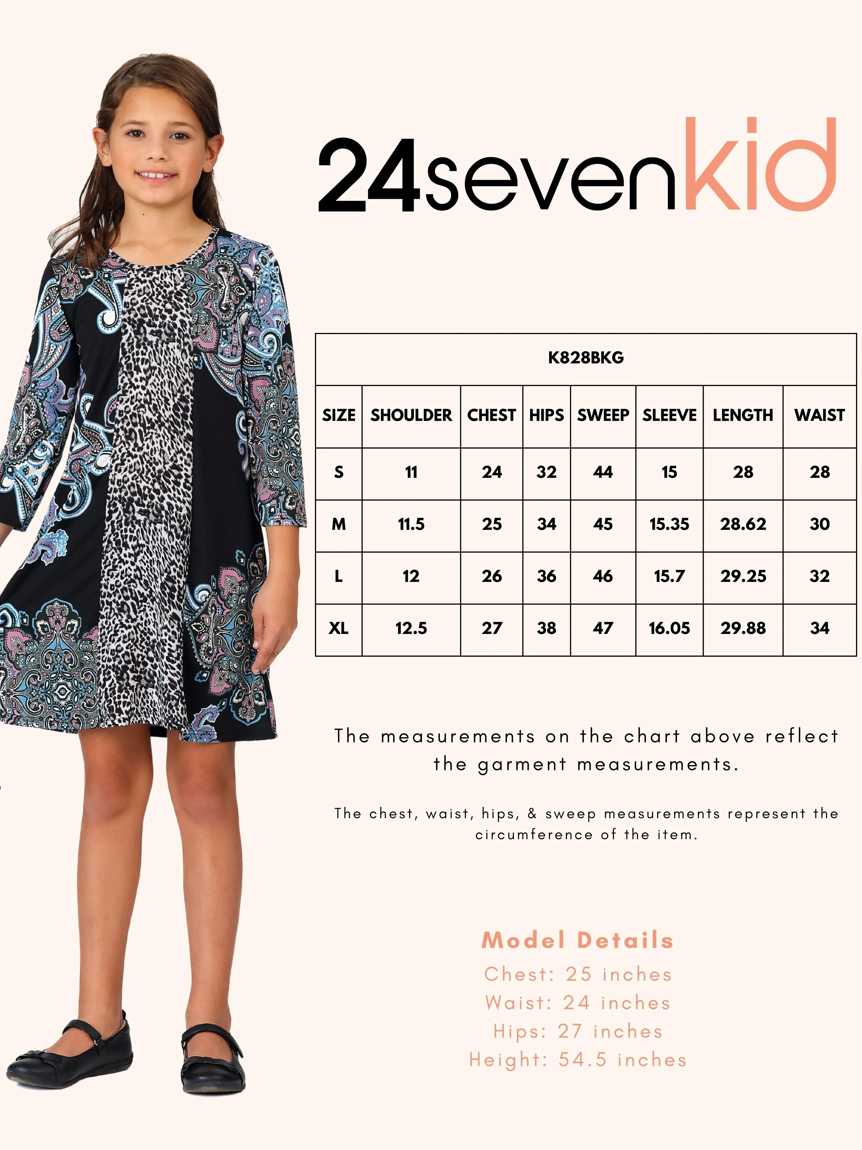 24seven Comfort Apparel Black Multiprint Knee Length Girls Fall Dress