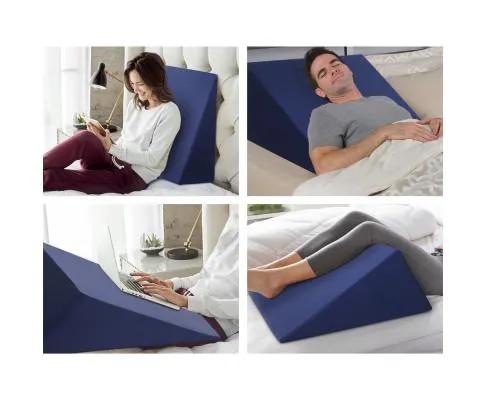 2X Memory Foam Wedge Pillow Neck Back Support with Cover Waterproof Blue