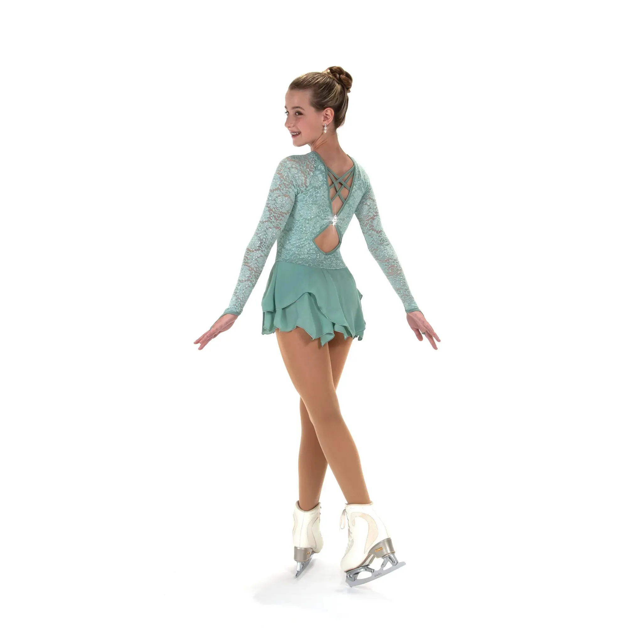 545 Figure Skating Lace Lives On Dress - Jet Black, Ruby Red, Ivory Ice or Willow Green