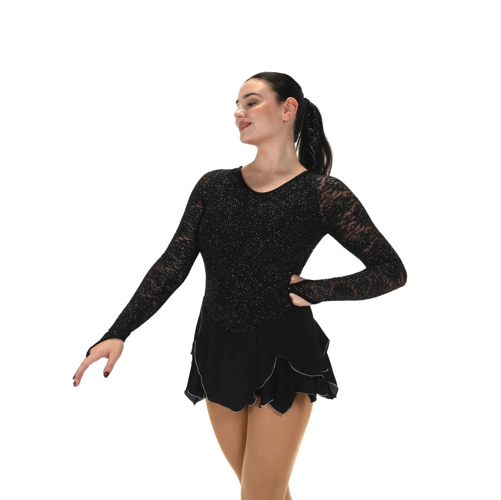 545 Figure Skating Lace Lives On Dress - Jet Black, Ruby Red, Ivory Ice or Willow Green