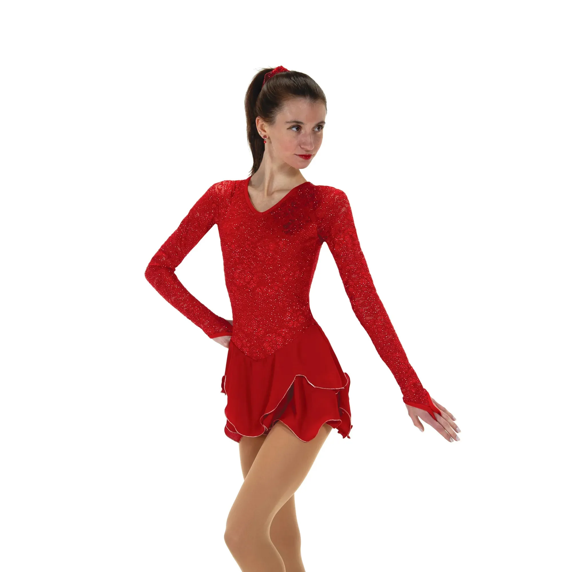 545 Figure Skating Lace Lives On Dress - Jet Black, Ruby Red, Ivory Ice or Willow Green