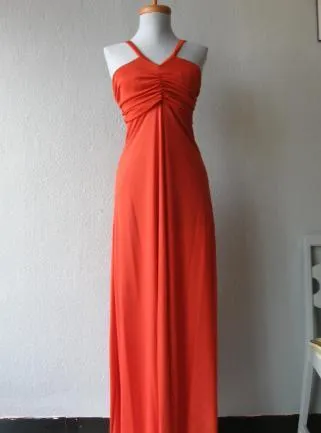 70s Women's Dress Disco Vintage 30s Style Orange Jersey Long Chiffon Cape Small to Extra Small VFG