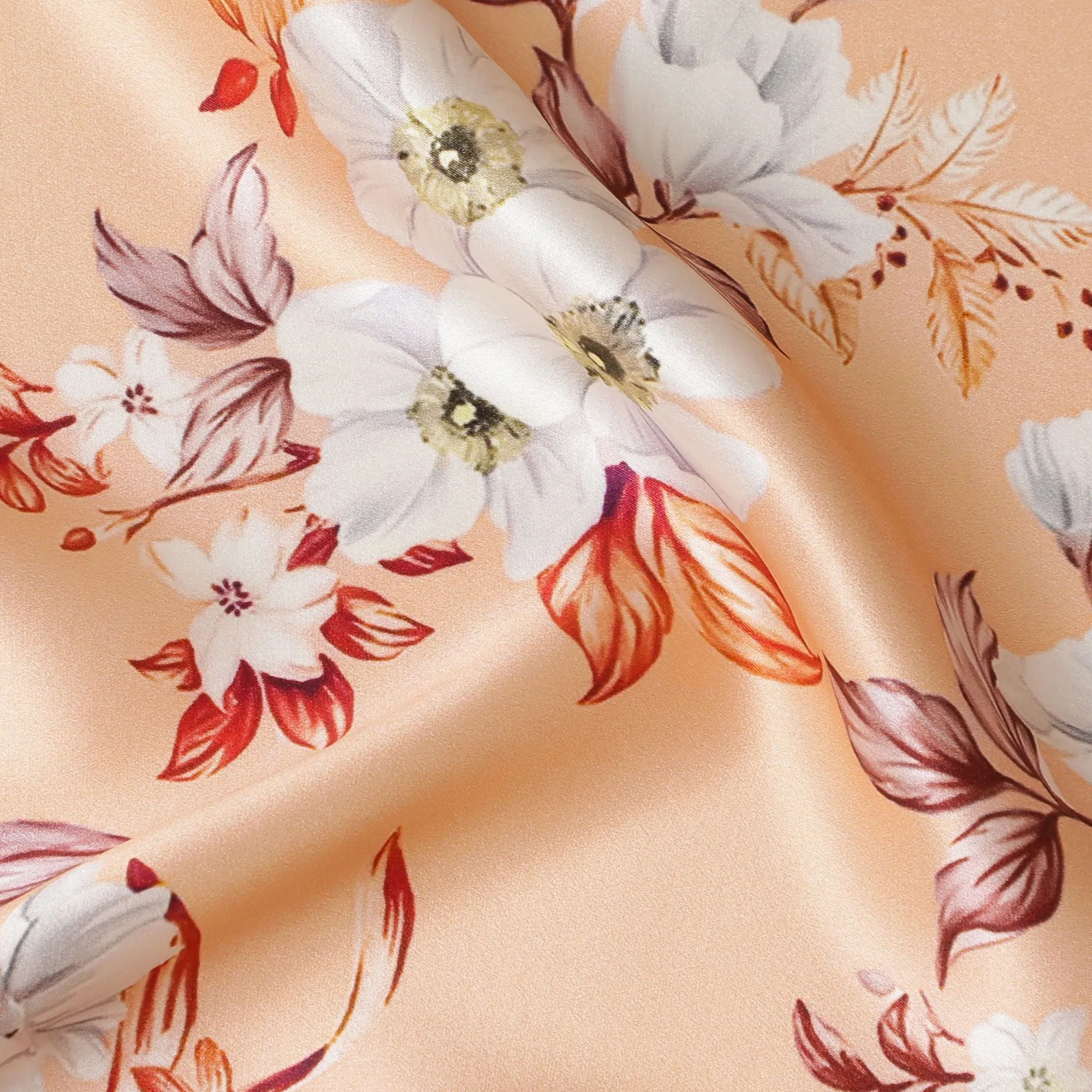 Apricot Blush Silk Satin Fabric - Italian Printed, 140cm Width - Shop Online for Luxurious Textiles-D18317