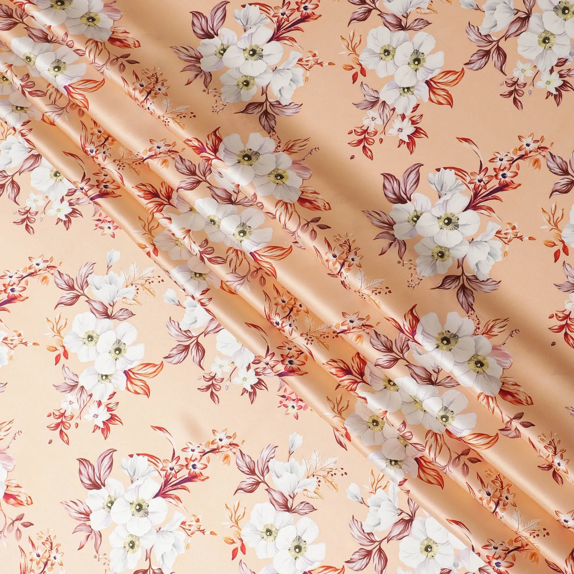 Apricot Blush Silk Satin Fabric - Italian Printed, 140cm Width - Shop Online for Luxurious Textiles-D18317