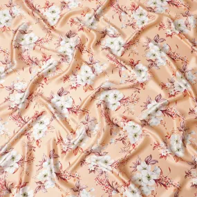 Apricot Blush Silk Satin Fabric - Italian Printed, 140cm Width - Shop Online for Luxurious Textiles-D18317