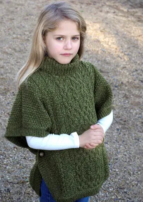 Aran Kids Poncho | Green