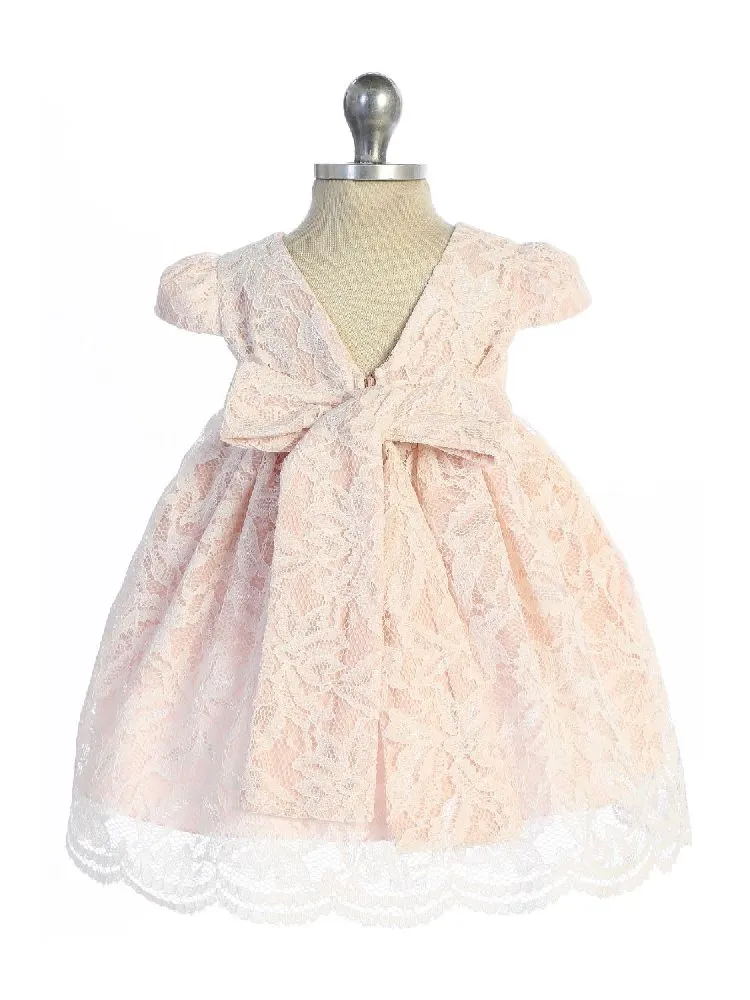 Baby Girls Ivory Blush Lace Mesh Pearl Trim Flower Girl Dress 3-24 Months