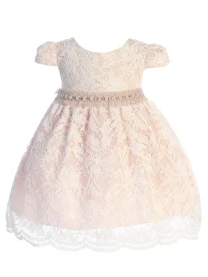 Baby Girls Ivory Blush Lace Mesh Pearl Trim Flower Girl Dress 3-24 Months