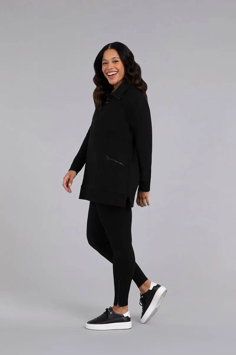 Bamboo Fleece Zip Collar Tunic | Black