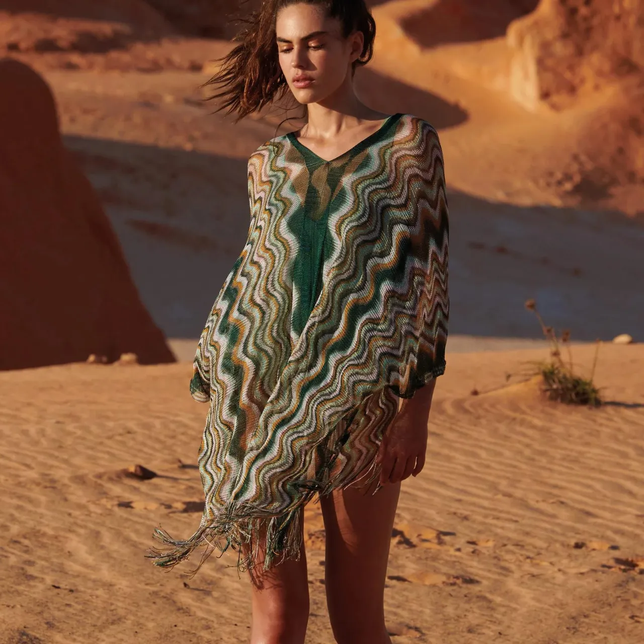 Bay Zig Zag Print Poncho