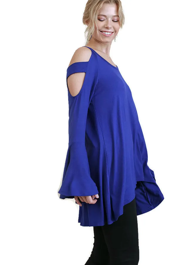 Bell Sleeve Shoulder Cutouts Tunic, Cobalt