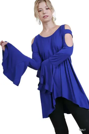 Bell Sleeve Shoulder Cutouts Tunic, Cobalt