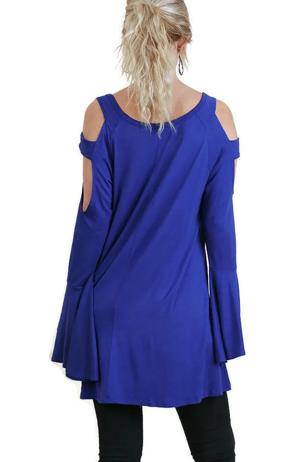 Bell Sleeve Shoulder Cutouts Tunic, Cobalt