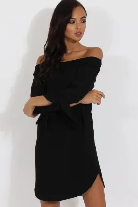 Black Bardot Tie Cuffs Dress - Whitney