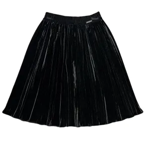 Black Velvet Pleat Midi Skirt