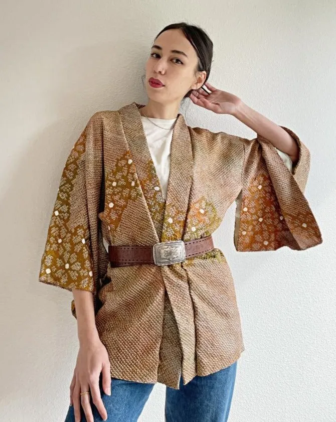 Bronze Orange Shibori Haori Kimono Jacket