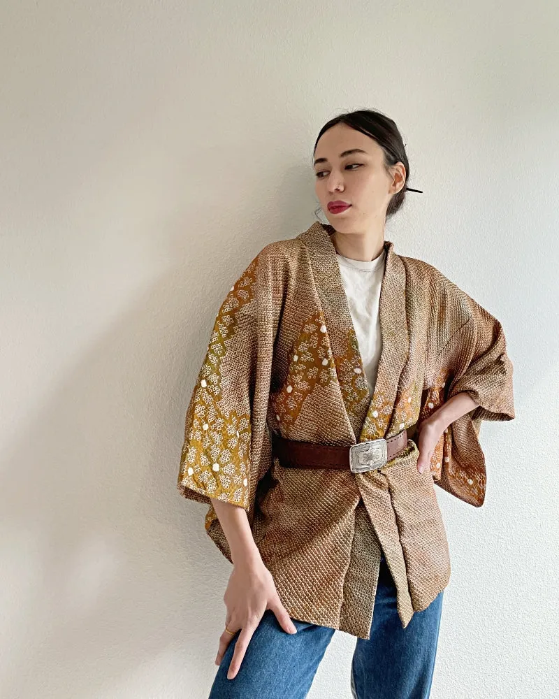 Bronze Orange Shibori Haori Kimono Jacket