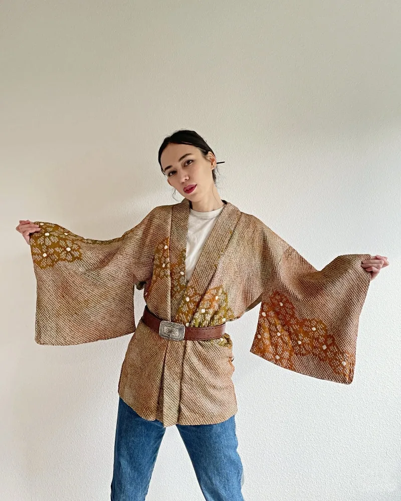 Bronze Orange Shibori Haori Kimono Jacket