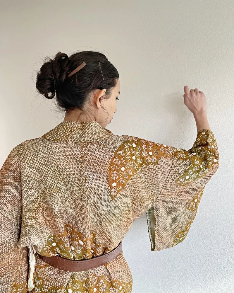 Bronze Orange Shibori Haori Kimono Jacket