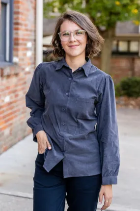 Brushed Corduroy Button-Up Blouse