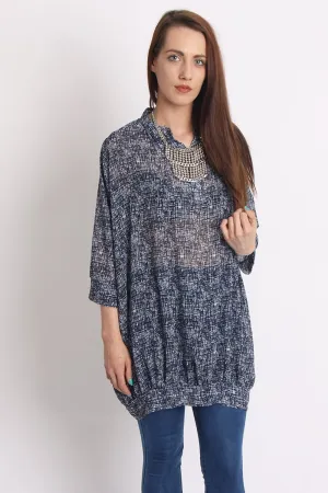 Brushstroke Print Oversized Chiffon Tunic Top