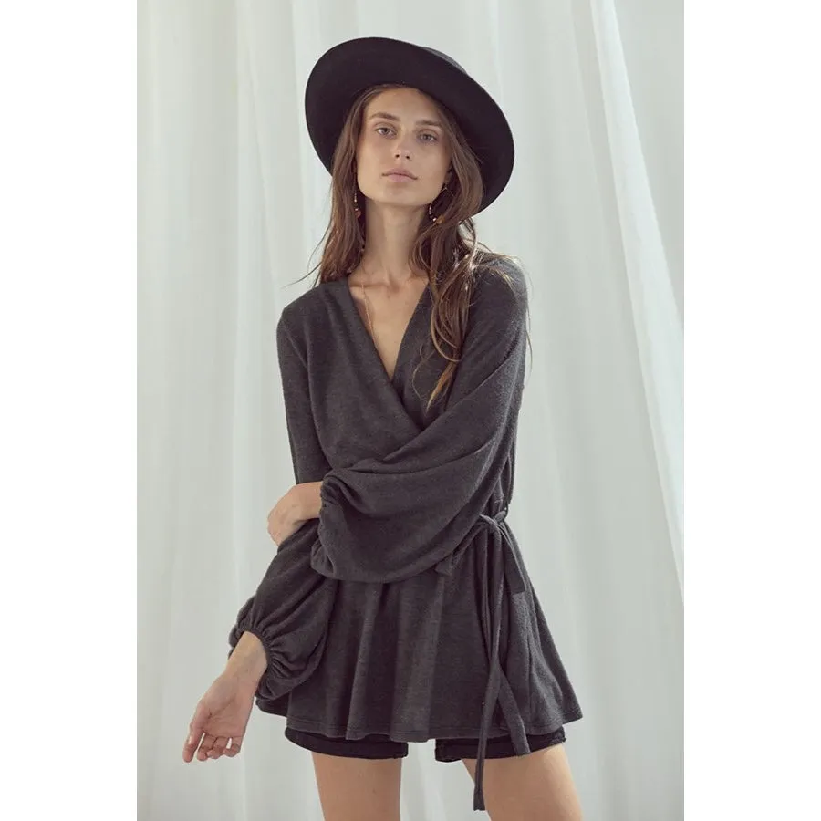 Bubble Sleeve Wrap Tunic - Charcoal