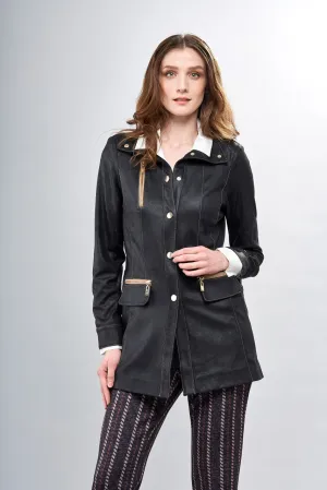 Button Front Black Tunic Vegan Jacket