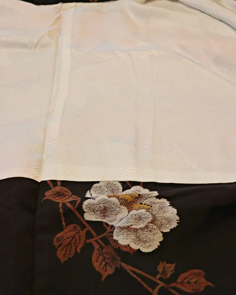 Camellia Blossoms on the Vine Black Haori Kimono Jacket