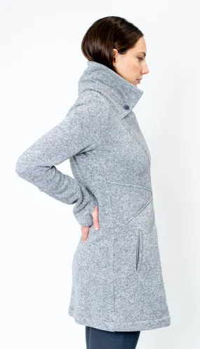 Classic Double Collar Ribbed Fleece Sweatshirt Jacket: Lt Heather Grey