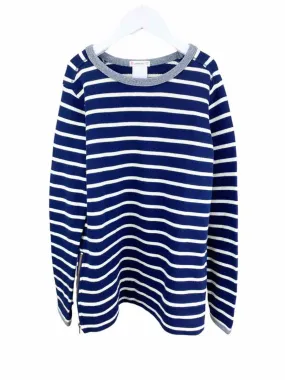 Crewcuts Girls' Striped French Terry Top  Navy/Ivory Size 8