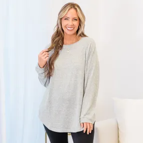 Curved Hem Slouchy Dolman Knitted Tunic, Heather Gray