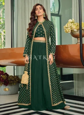 Dark Green Sequence Jacket Style Chinon Lehenga