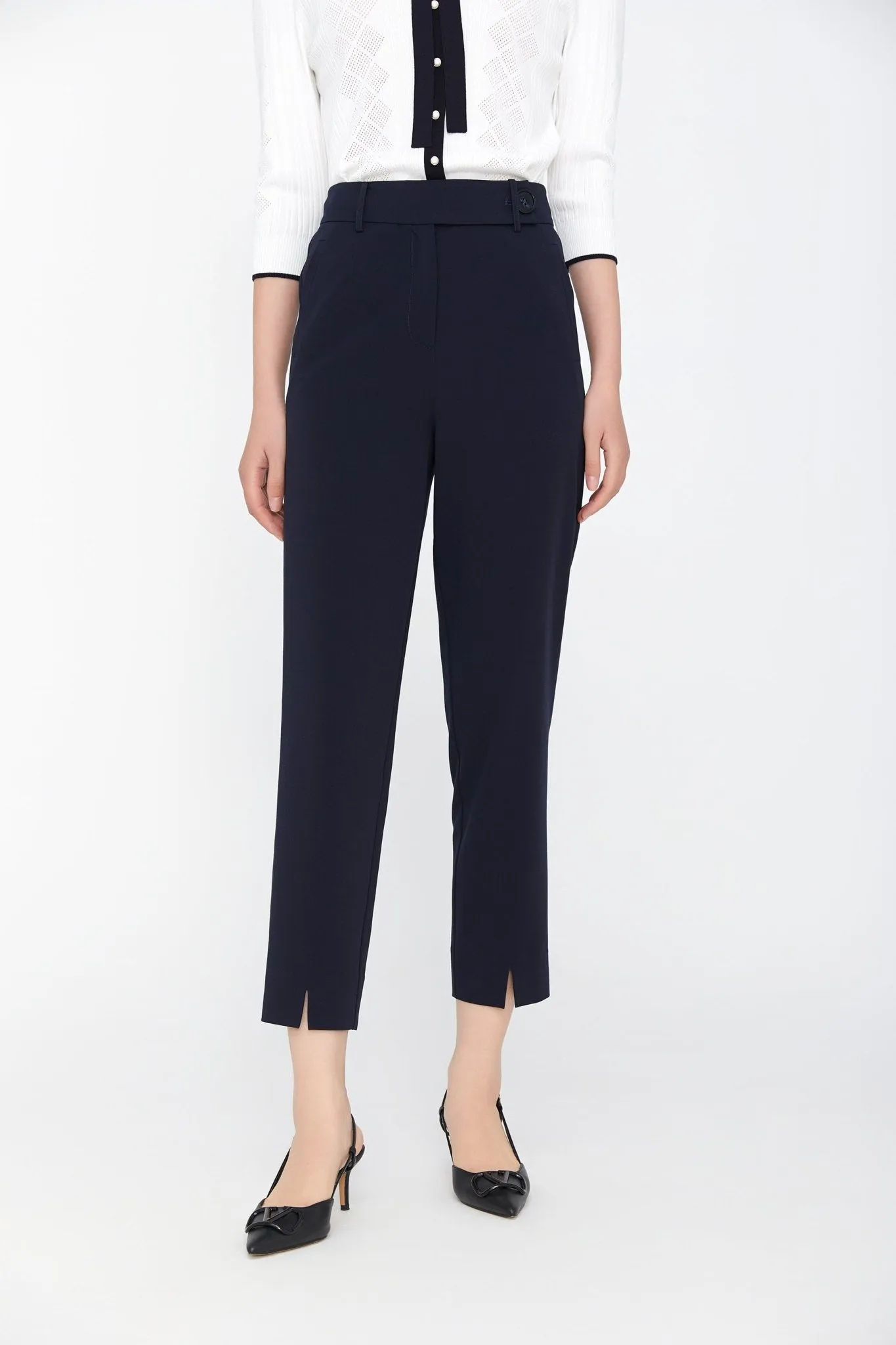 Davy Blue Slim-fit Straight Leg Pants