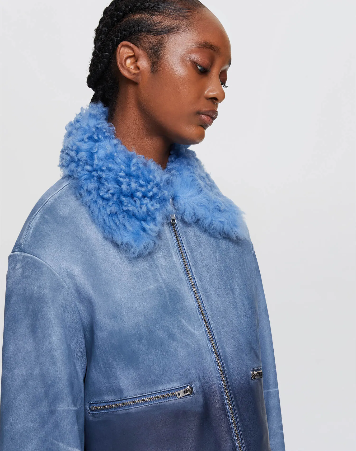 Distressed Aviator Shearling - Stone Blue