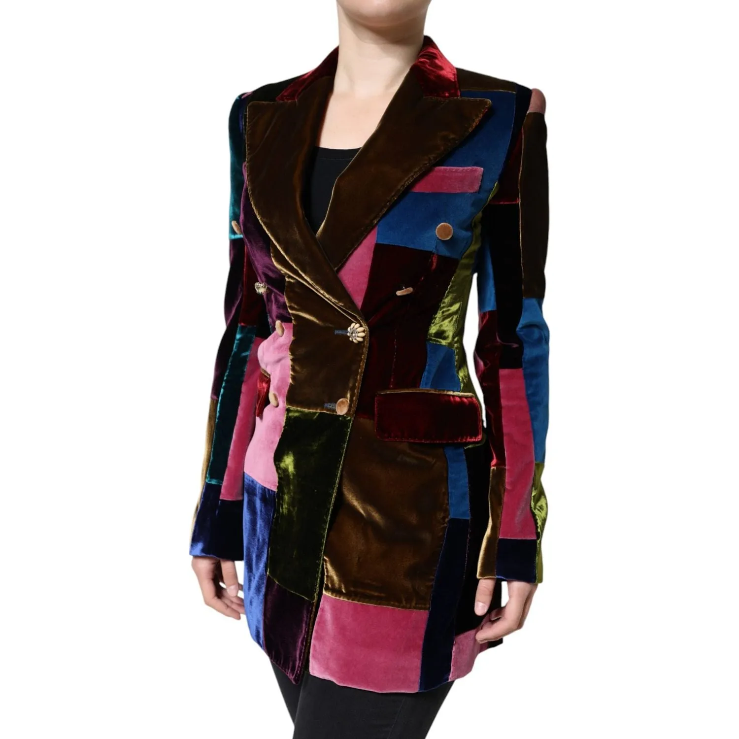 Dolce & Gabbana Multicolor Double Breasted Patchwork Blazer Jacket