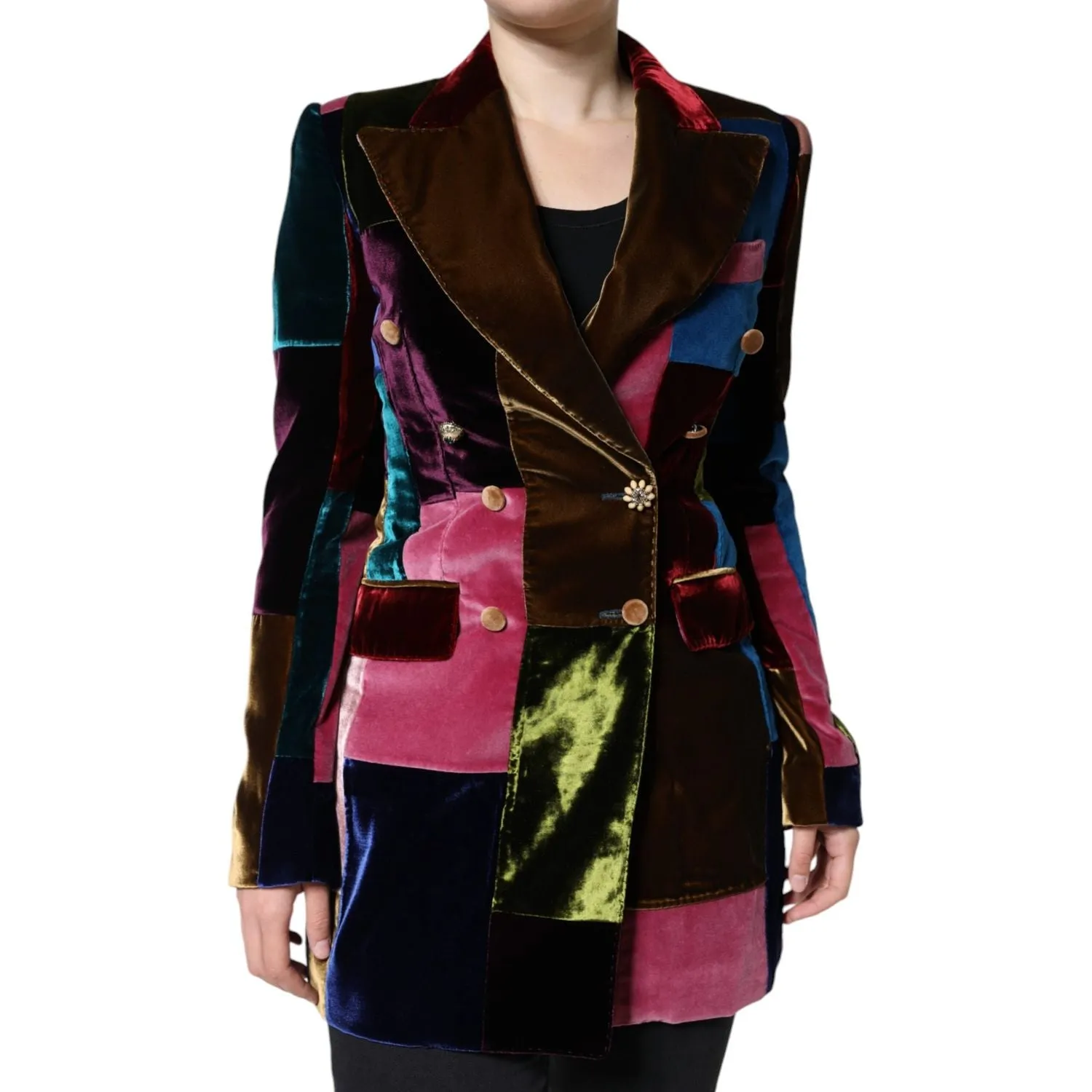 Dolce & Gabbana Multicolor Double Breasted Patchwork Blazer Jacket