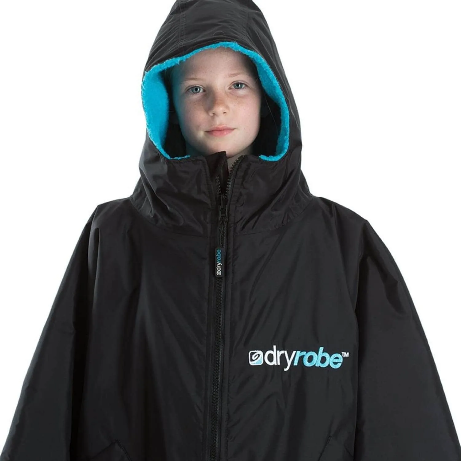 Dryrobe Advance Youth Kids Short Sleeve Drying & Changing Robe - Black/Blue