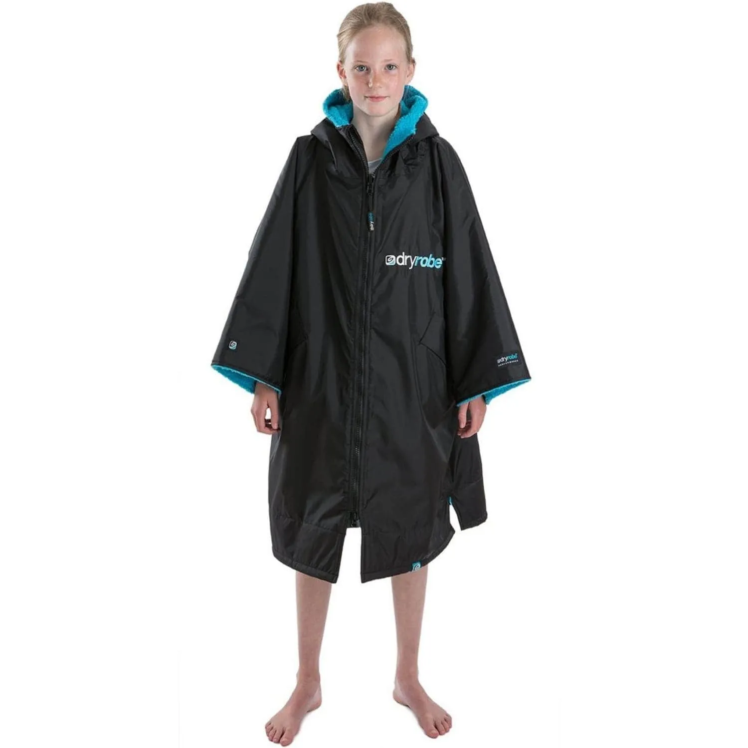 Dryrobe Advance Youth Kids Short Sleeve Drying & Changing Robe - Black/Blue