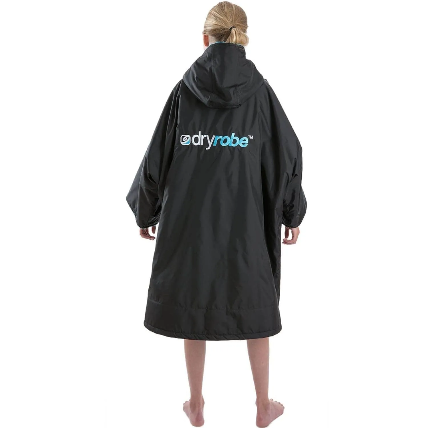 Dryrobe Advance Youth Kids Short Sleeve Drying & Changing Robe - Black/Blue