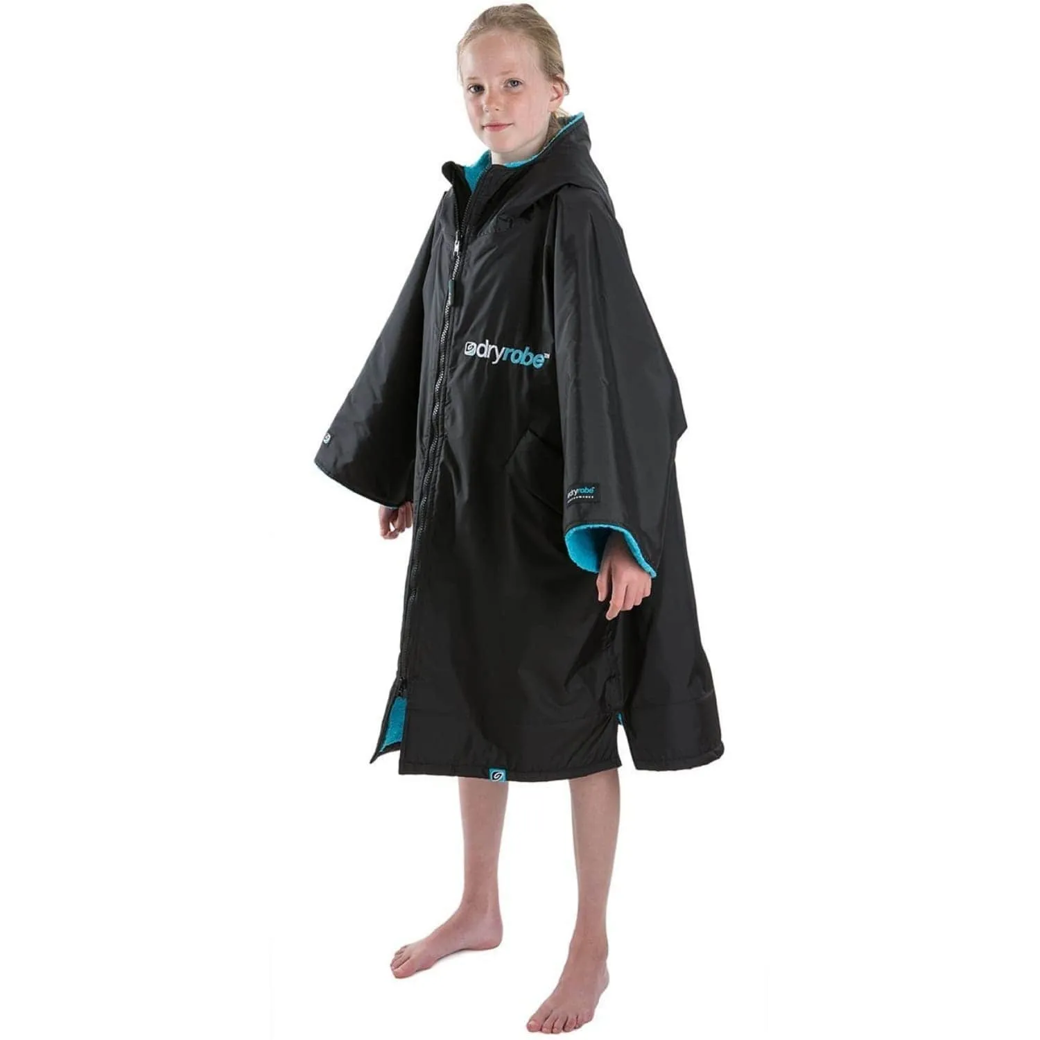 Dryrobe Advance Youth Kids Short Sleeve Drying & Changing Robe - Black/Blue