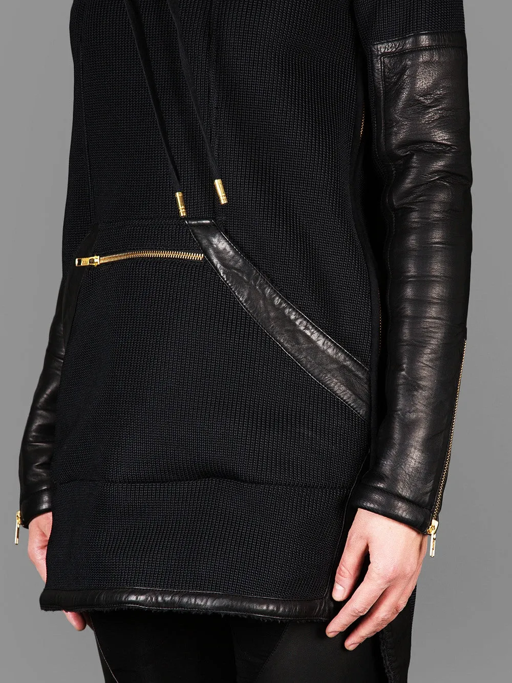 Exclusive Double Knit Zip Tunic With Faux Leather Trim Detail Back Long Hoodie Sweaters