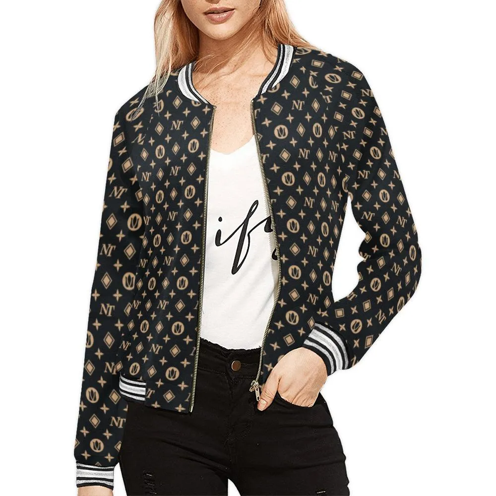 Fancy NT Black Bomber Jacket for Women